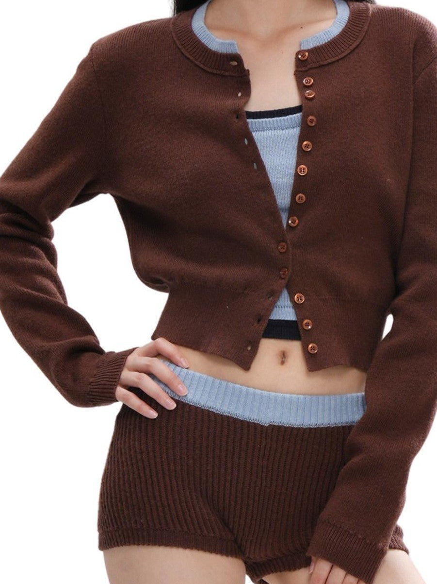 SweetChilling Colorblock Long Sleeve Cardigan Vest Women&