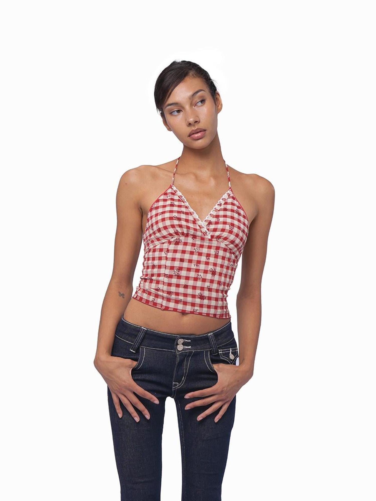 SweetChilling Cropped Embroidered Tie Neck Women&