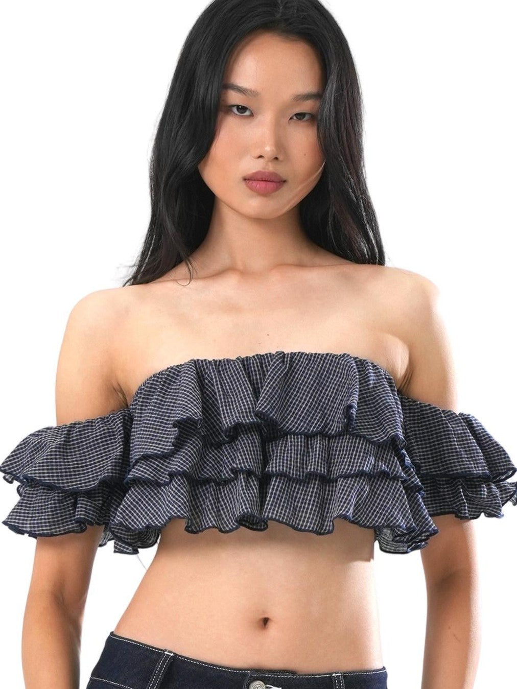 SweetChilling Cropped Layered Ruffle Off Shoulder Letter Print Women&