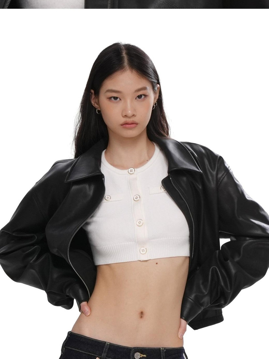 SweetChilling Cropped Shiny Fleece Lined Zipped Lapel Fitted Women&