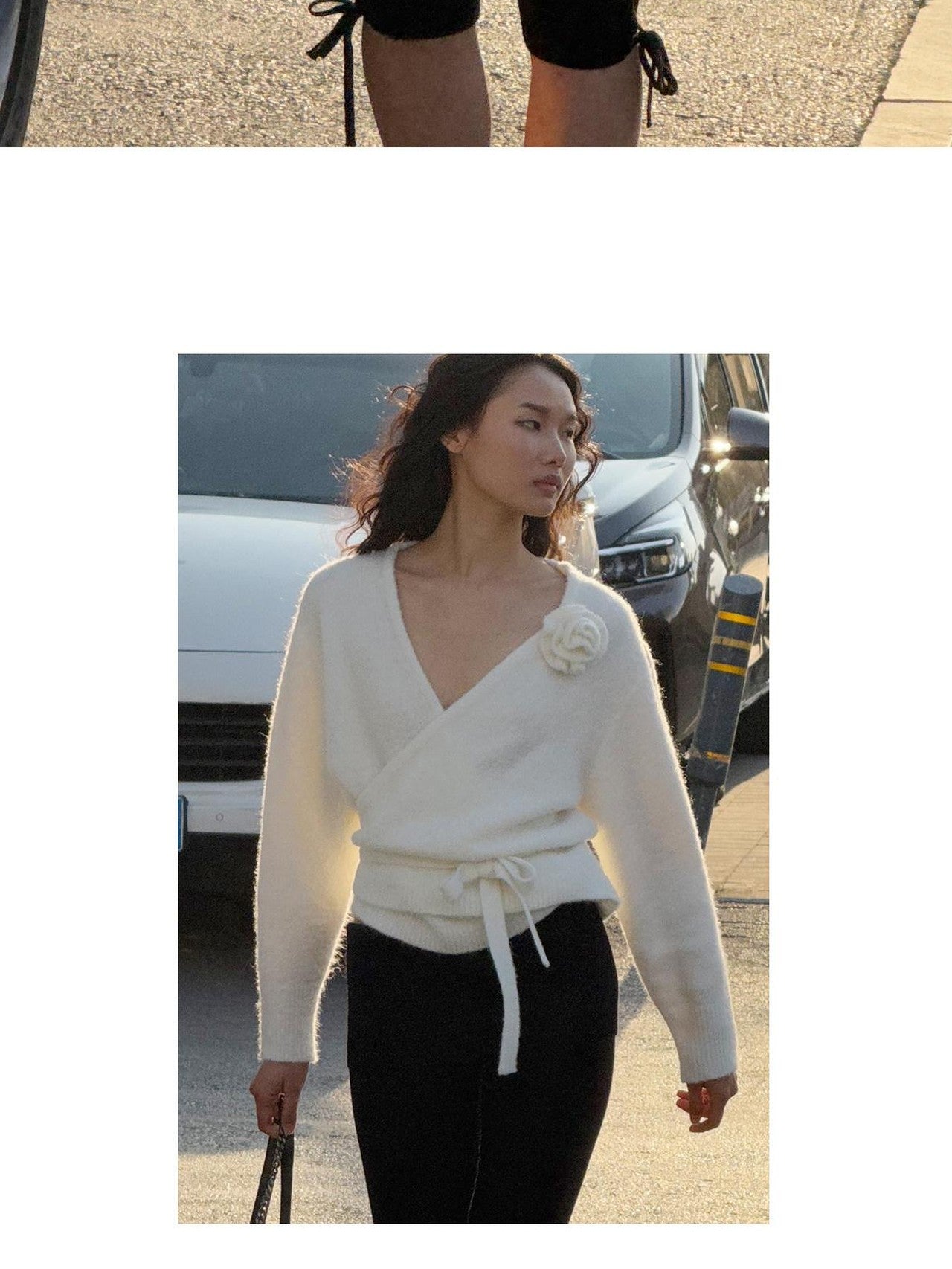 SweetChilling Cropped V-neck 3d Floral Loop Wrap Women&
