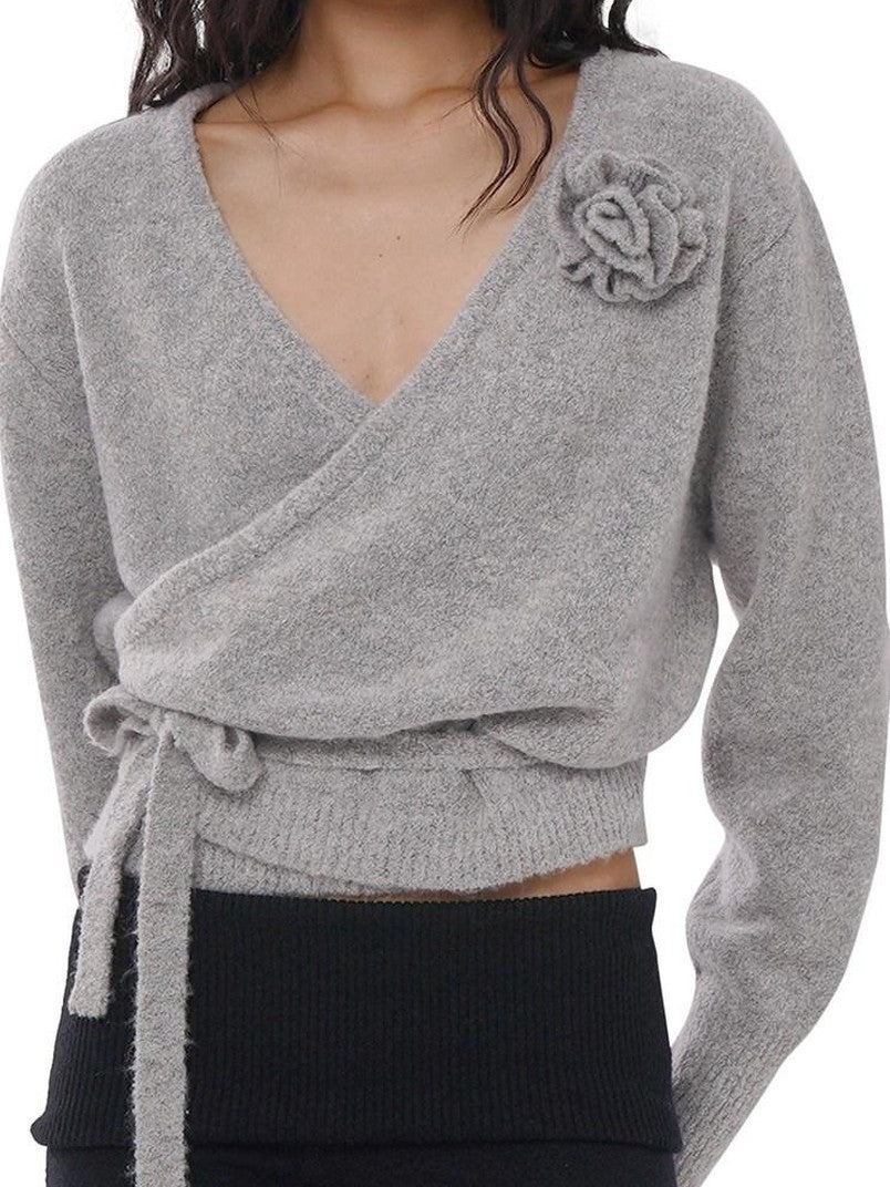 SweetChilling Cropped V-neck 3d Floral Loop Wrap Women&
