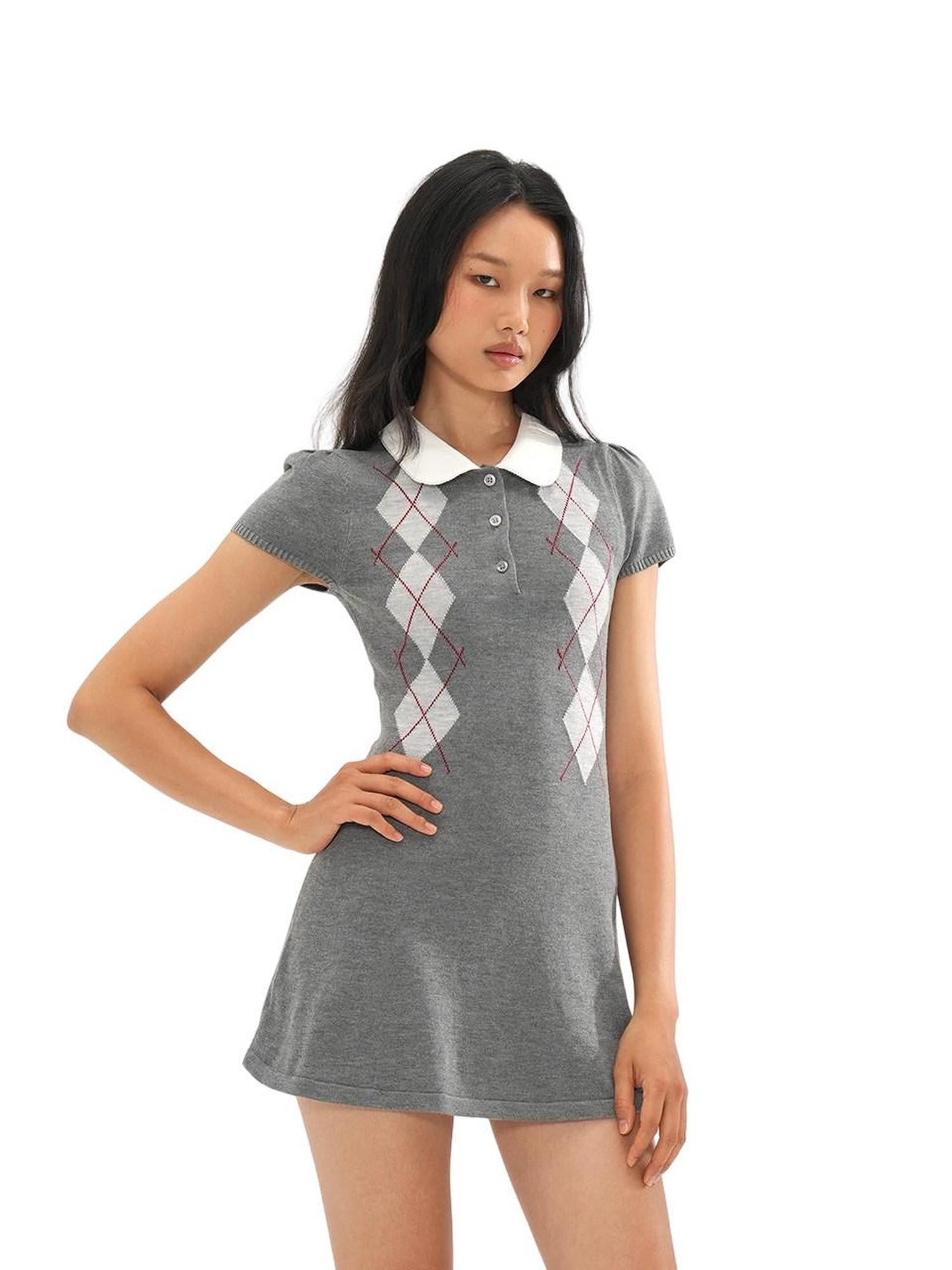 SweetChilling Diamond Contrast Jacquard Round Neck Women&