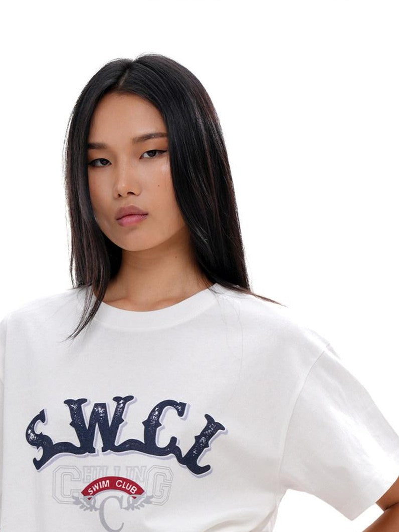 SweetChilling Distressed Print Embroidered Oversized Women&