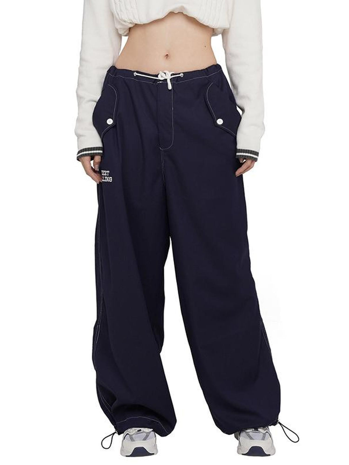 SweetChilling Drawstring Wide Leg Low Rise Polyester Women&