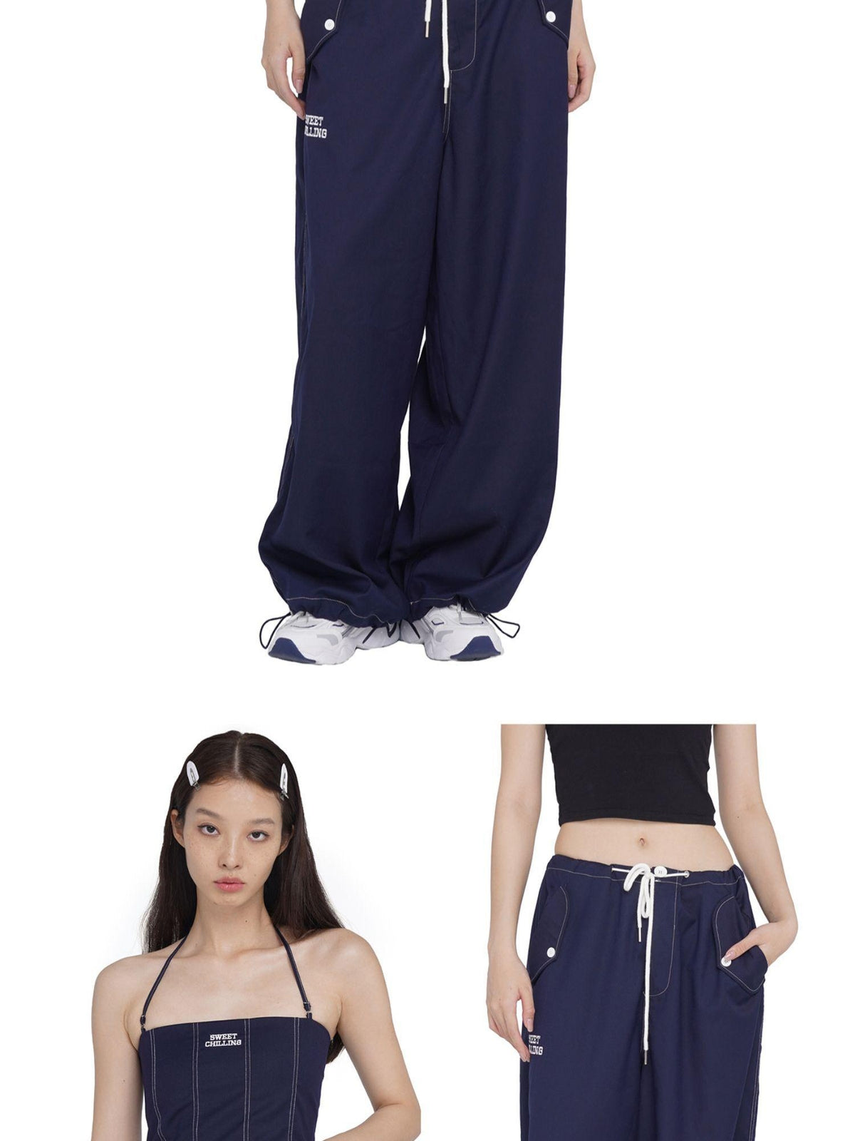 SweetChilling Drawstring Wide Leg Low Rise Polyester Women&