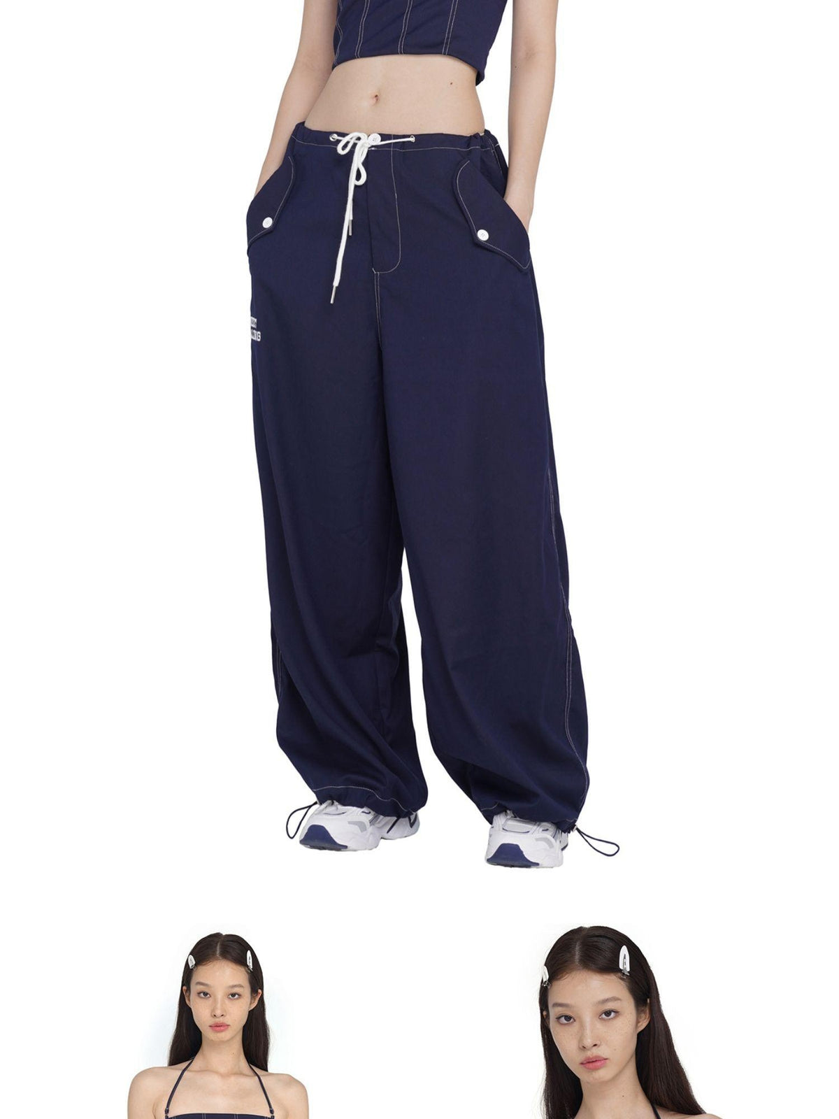SweetChilling Drawstring Wide Leg Low Rise Polyester Women&