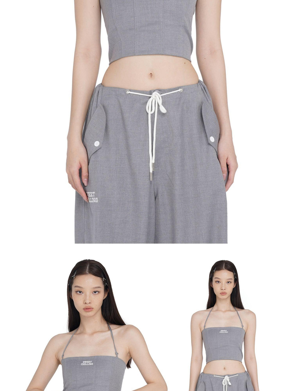 SweetChilling Drawstring Wide Leg Low Rise Polyester Women&