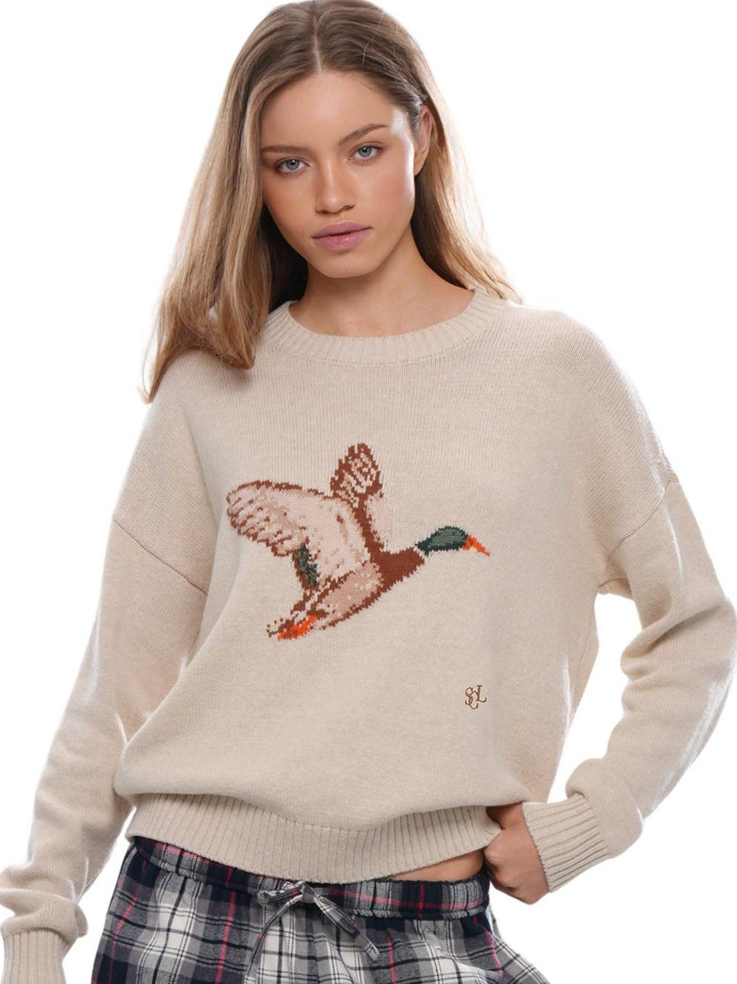 SweetChilling Duck Motif Jacquard Check Women&