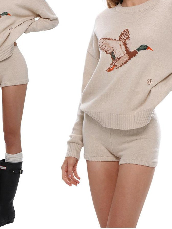 SweetChilling Duck Motif Jacquard Check Women&