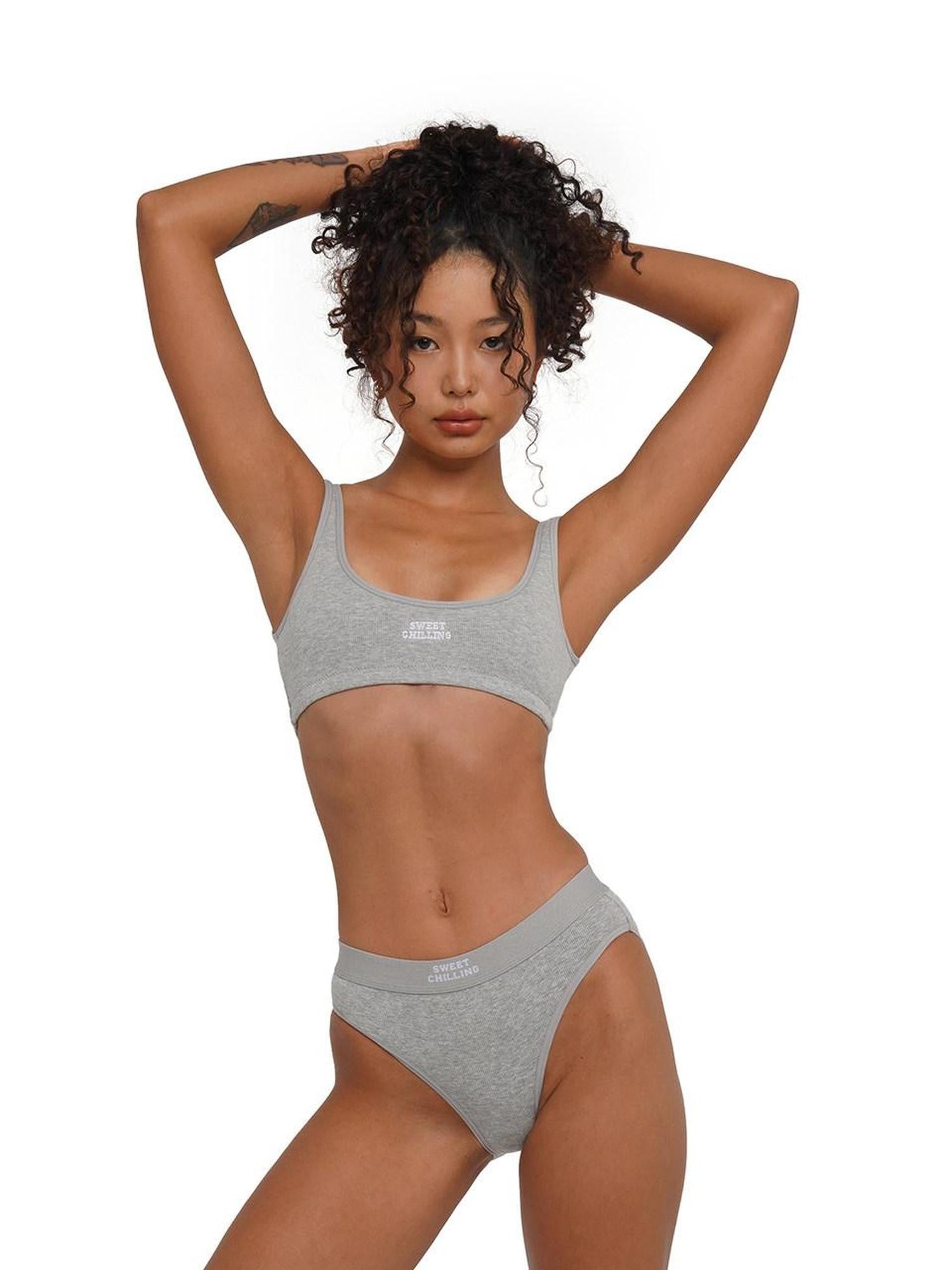 SweetChilling Embroidered Ribbed Fitted Triangle Mid Waist Women&