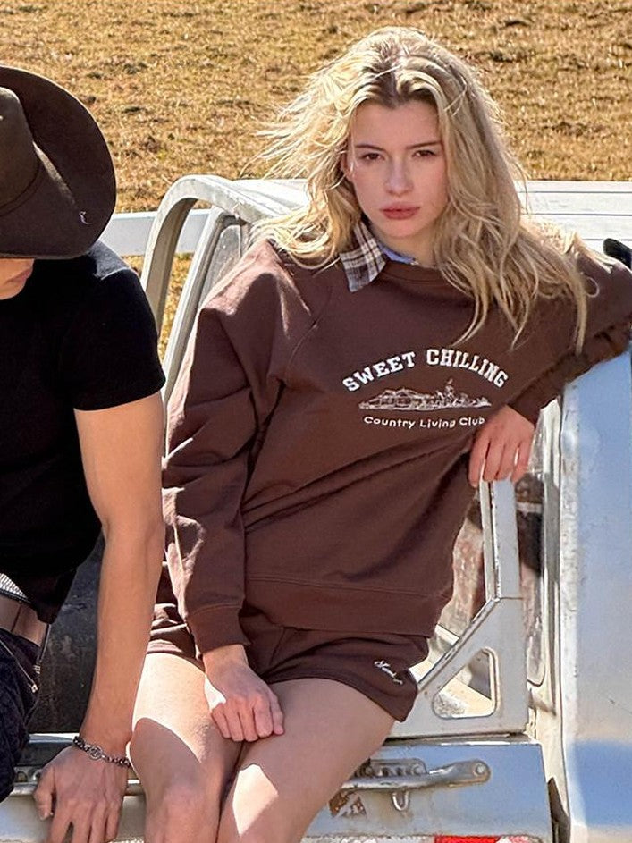 SweetChilling Farmhouse Embroidered Lettering Women&
