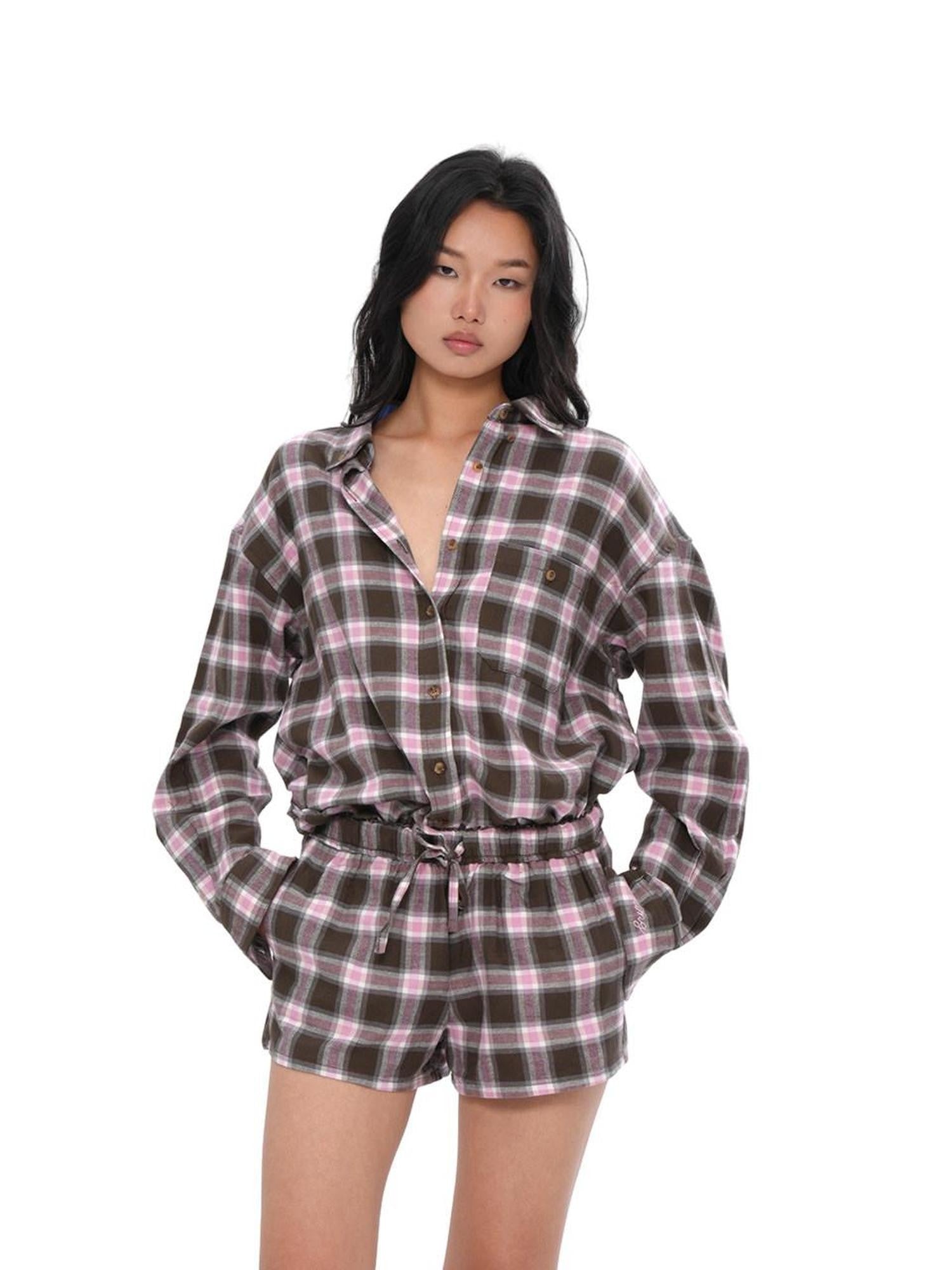 SweetChilling Farmhouse Plaid Collared Women&