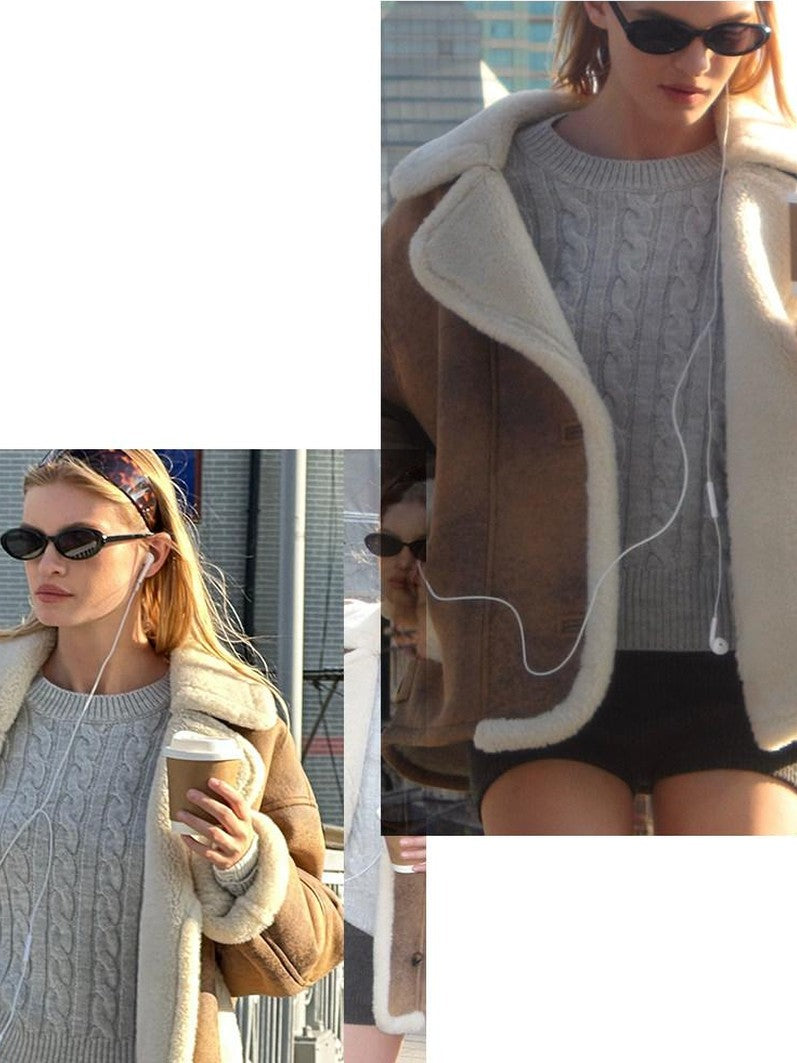 SweetChilling Faux Shearling Lapel Oversized Short Women&