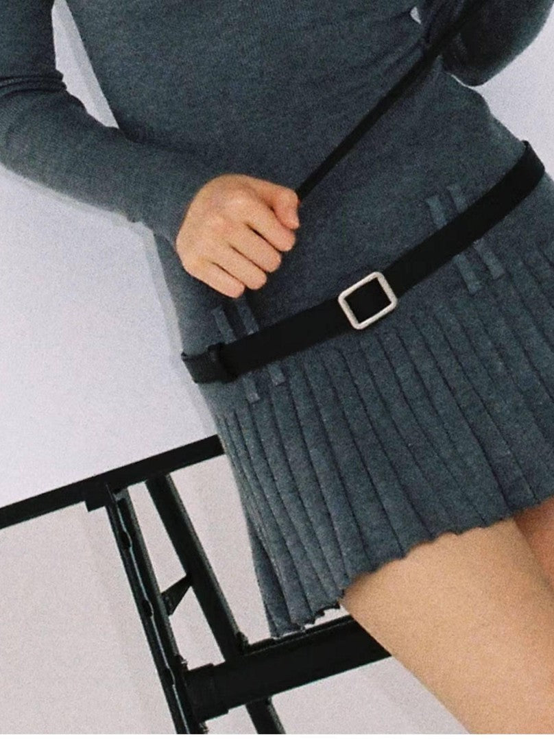 SweetChilling Faux Shirt Collar Pleated Belted Slim Women&