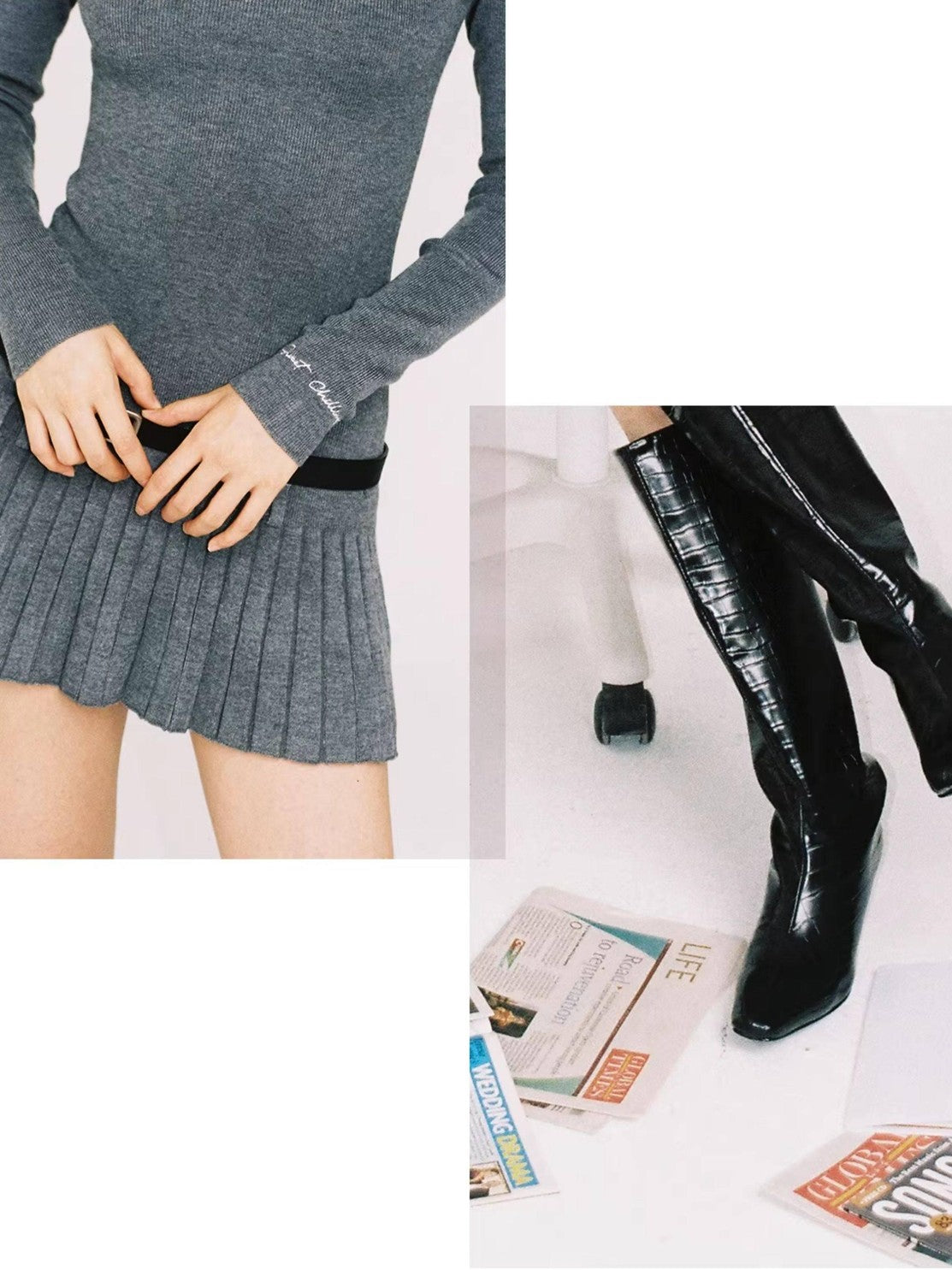 SweetChilling Faux Shirt Collar Pleated Belted Slim Women&