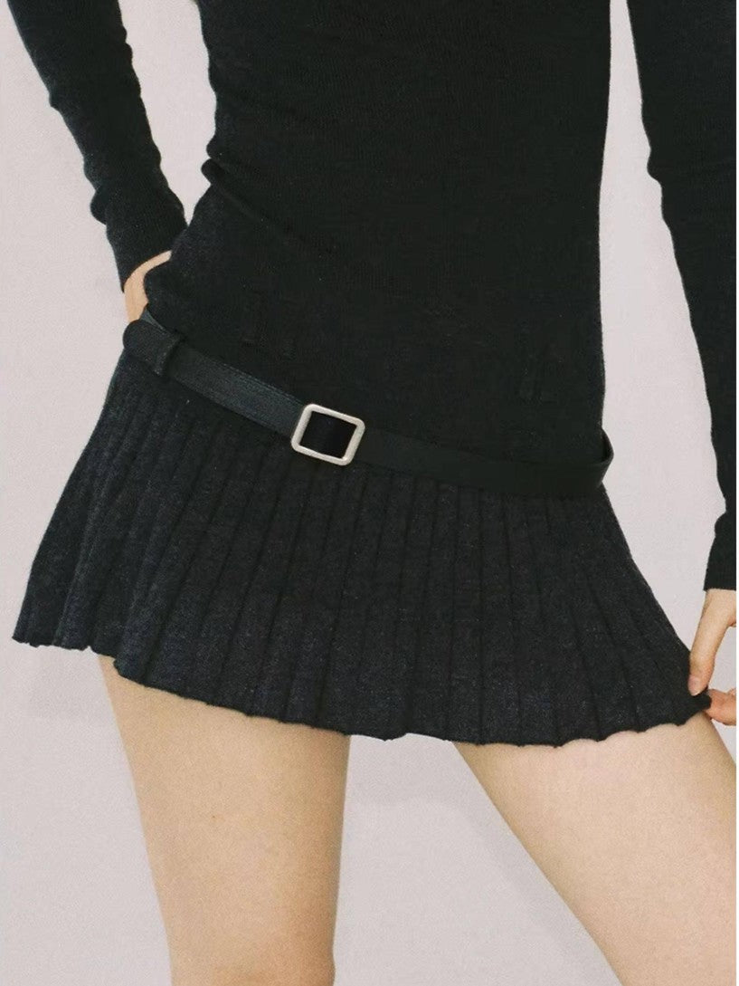 SweetChilling Faux Shirt Collar Pleated Belted Slim Women&
