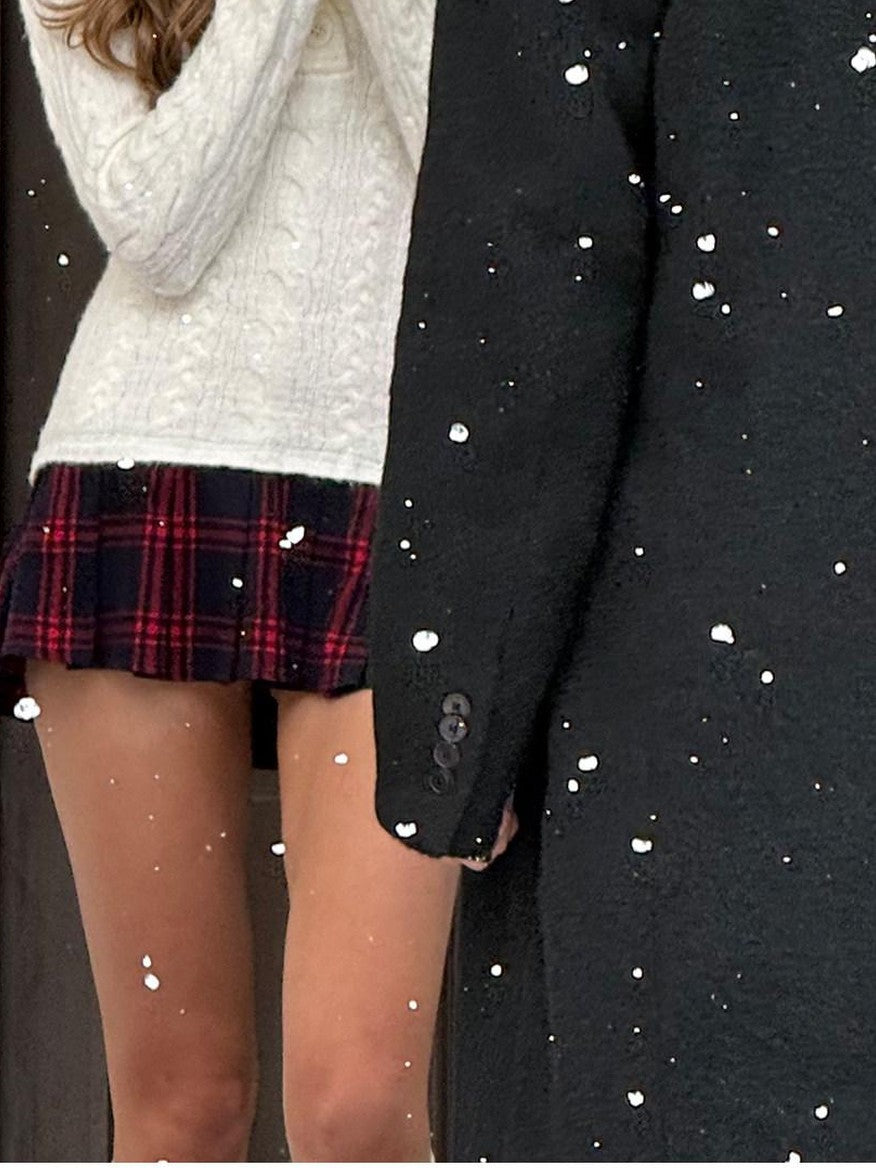 SweetChilling Festive Hooded Knit Panel Waist Cinch Pleated Women&