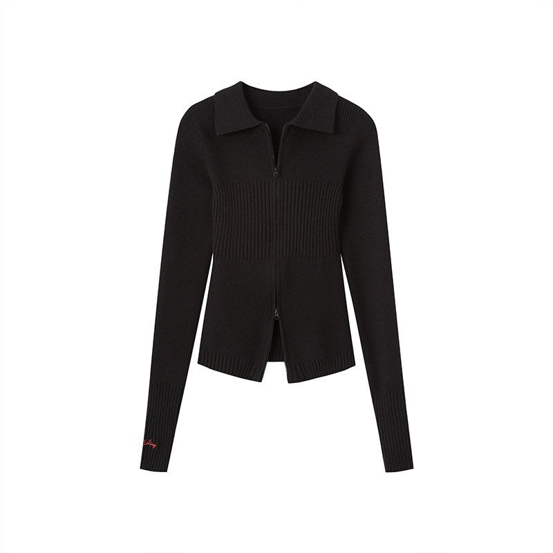 SweetChilling_Flower_Brooch_Knit_Two_Way_Zipper_Slim_Fit_Women&