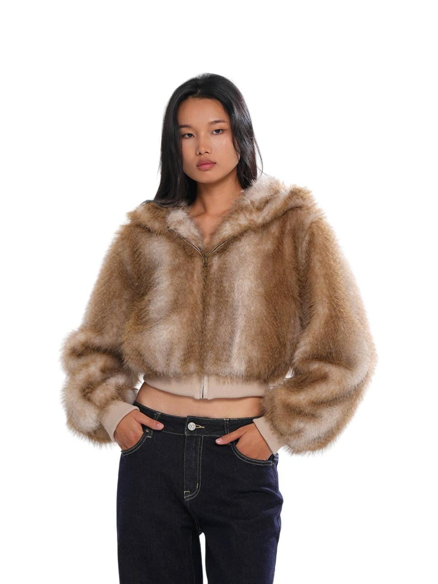 SweetChilling Fluffy Hooded Eco Faux Fur Women&