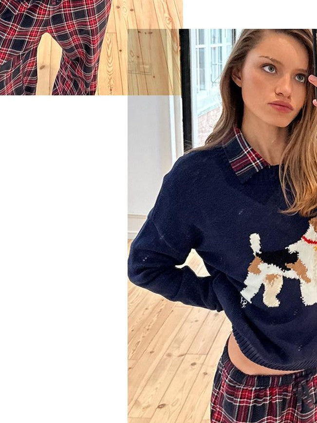 SweetChilling Fox Terrier Dog Jacquard Lettering Women&
