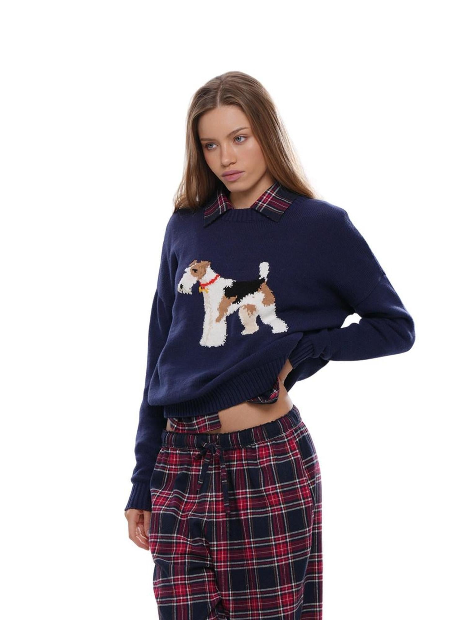 SweetChilling Fox Terrier Dog Jacquard Lettering Women&