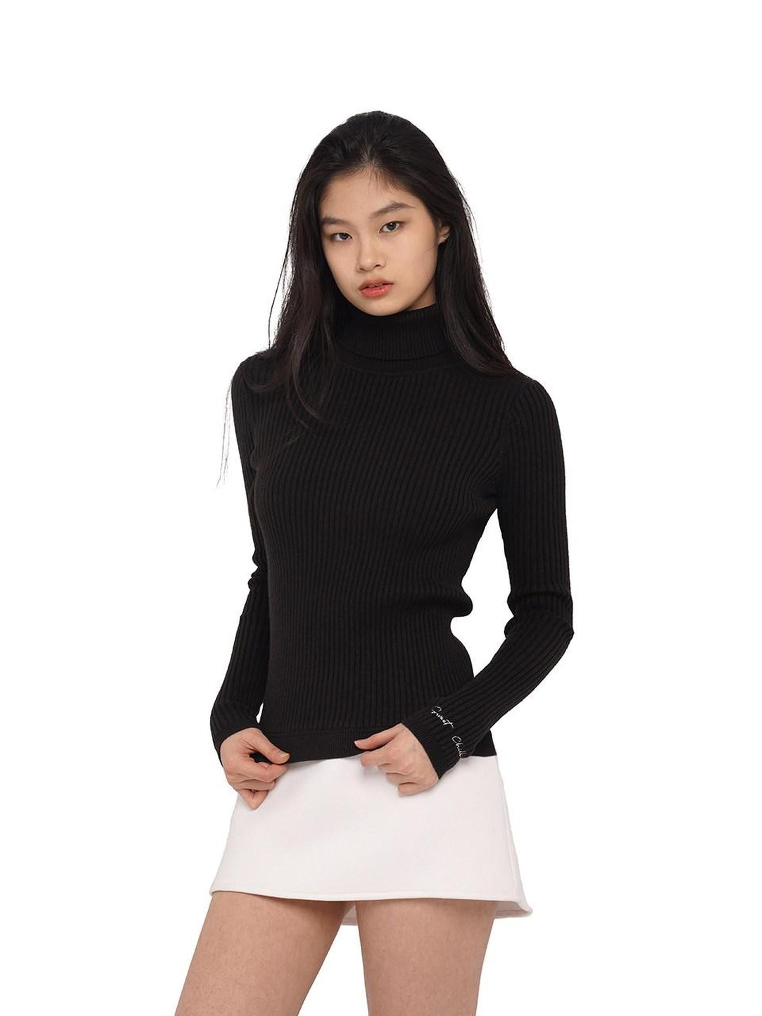 SweetChilling High Neck Fitted Knit Splice Faux Two Piece Women&