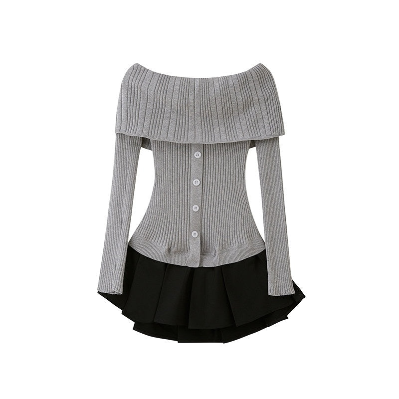 SweetChilling_Knit_Spliced_Pleated_Slim_Women&