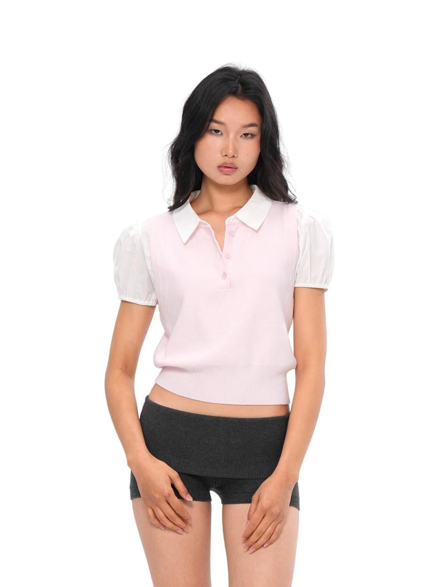 SweetChilling Knitted Polo Faux Two Piece Women&
