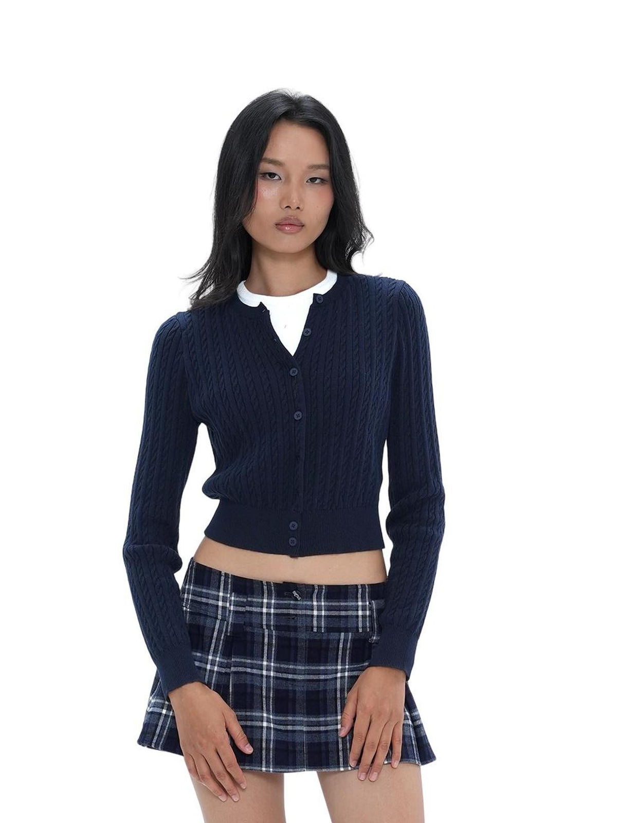 SweetChilling Layered Cable Knit Faux Two-piece Women&