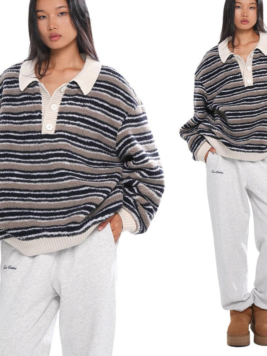 SweetChilling Layered Fleece Polo Striped Women&