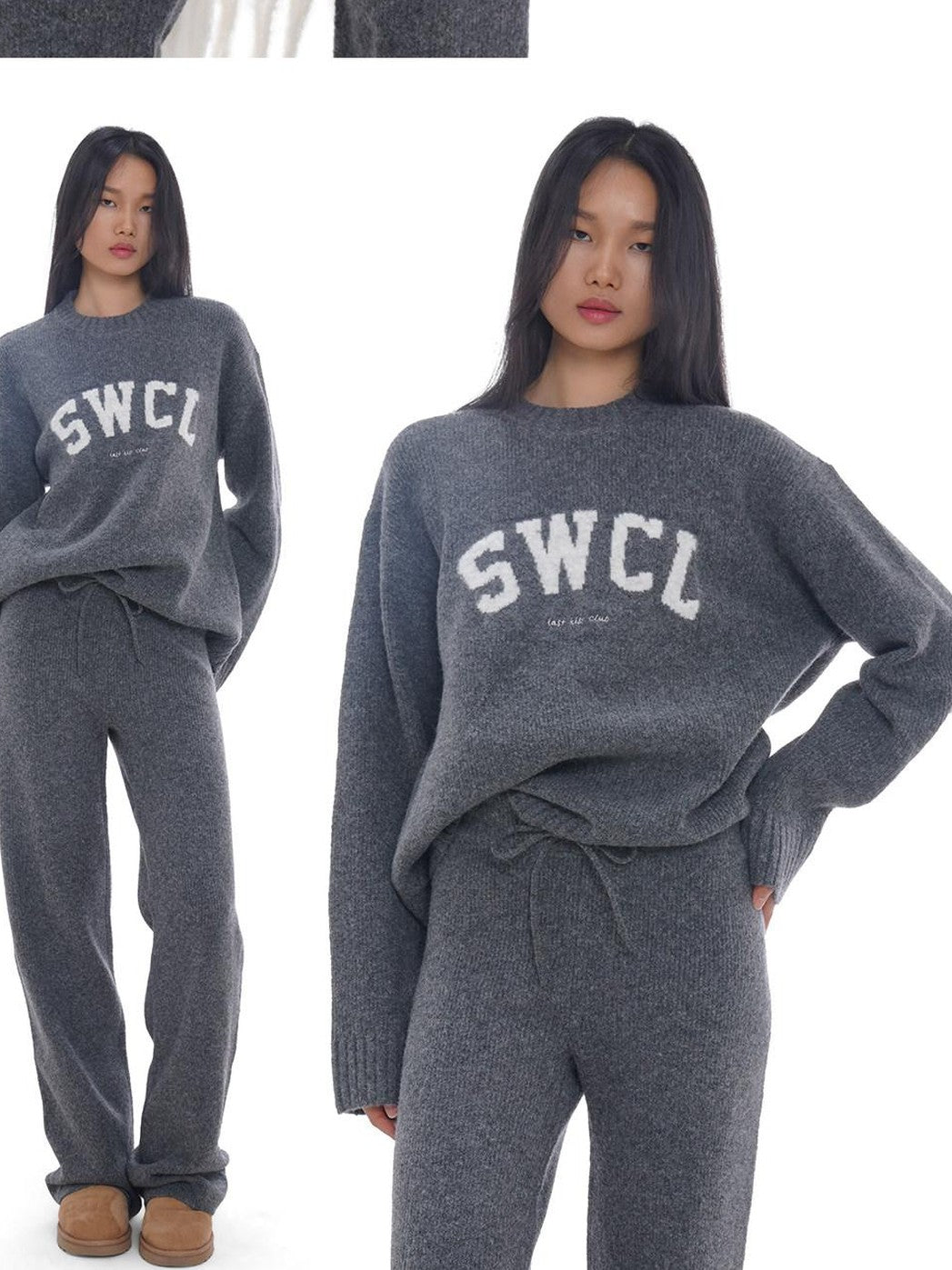 SweetChilling Light Gray Letter Jacquard Cable Knit Women&