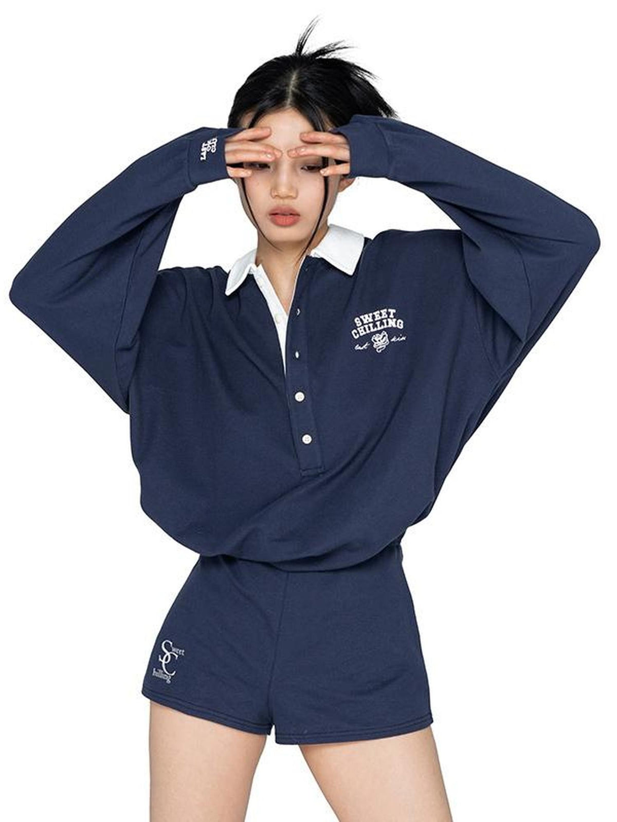 SweetChilling Loose Fit Long Sleeve Polo Women&