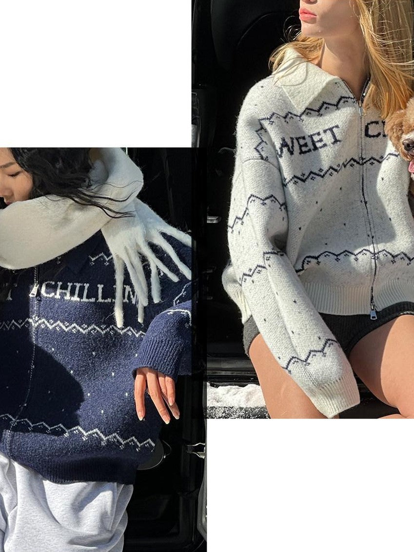 SweetChilling Nordic Logo Jacquard Knit Embroidered Women&