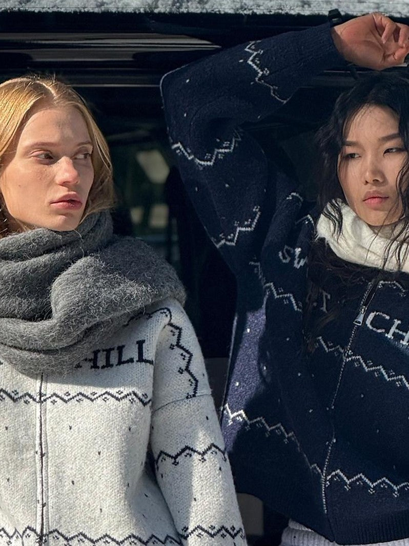 SweetChilling Nordic Logo Jacquard Knit Embroidered Women&