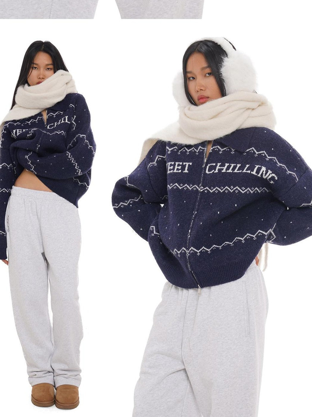 SweetChilling Nordic Logo Jacquard Knit Embroidered Women&