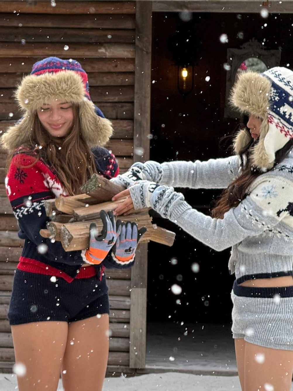 SweetChilling Nordic Reindeer Jacquard Fuzzy Earflap Round Top Women&