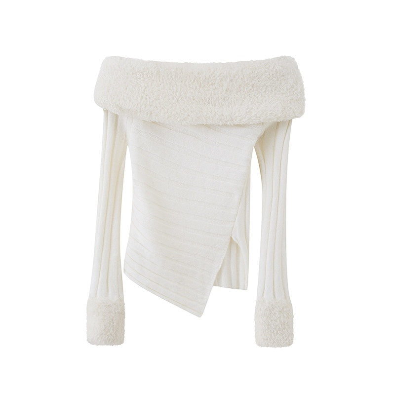 SweetChilling_One_Shoulder_Fur_Collar_Asymmetric_Hem_Women&