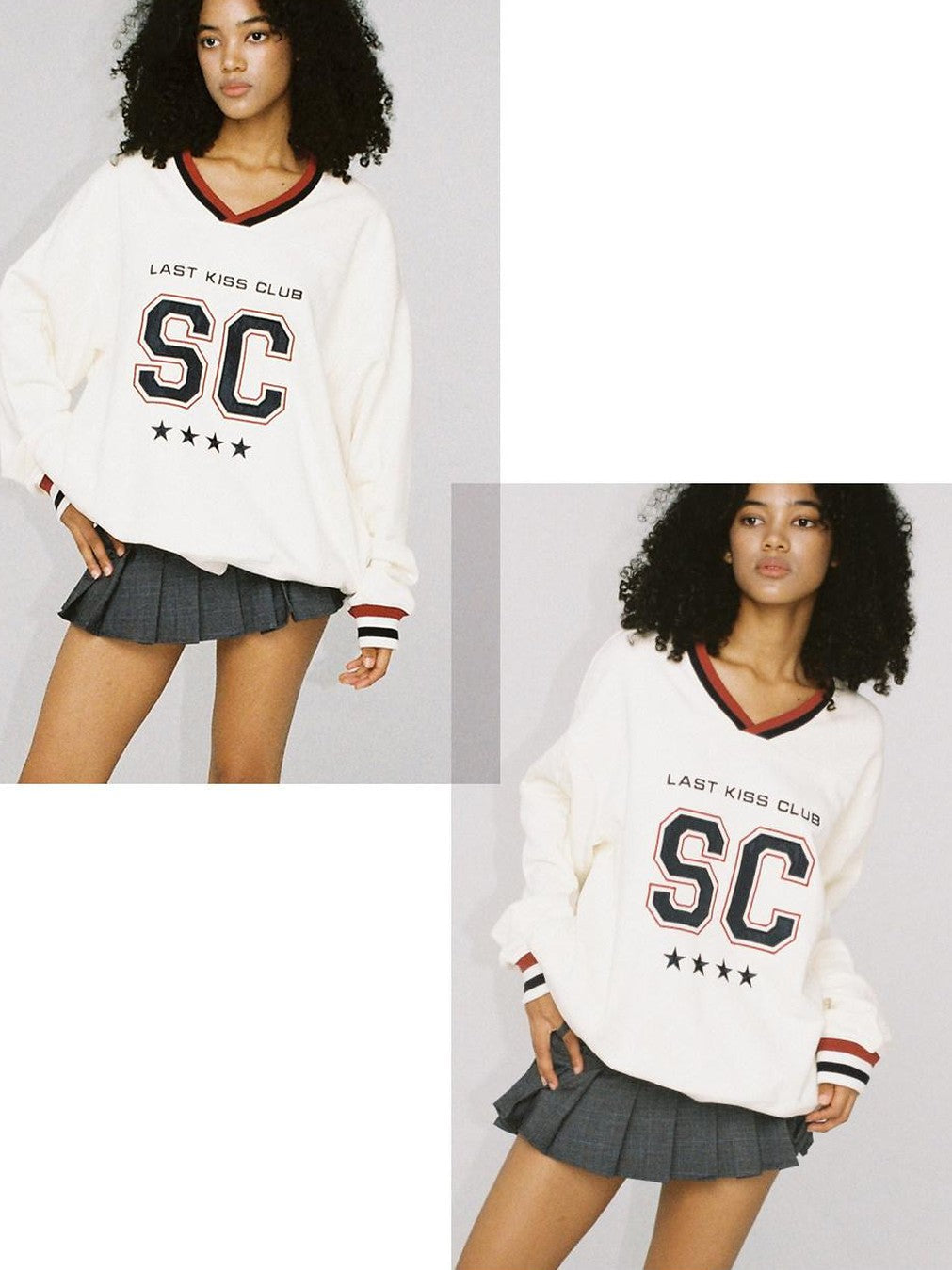 SweetChilling Oversized Heavy Embroidered Rugby V-neck Women&