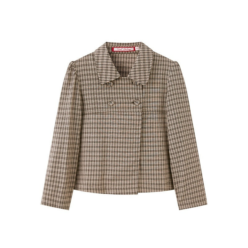 SweetChilling Plaid Double Breasted Lapel Women&