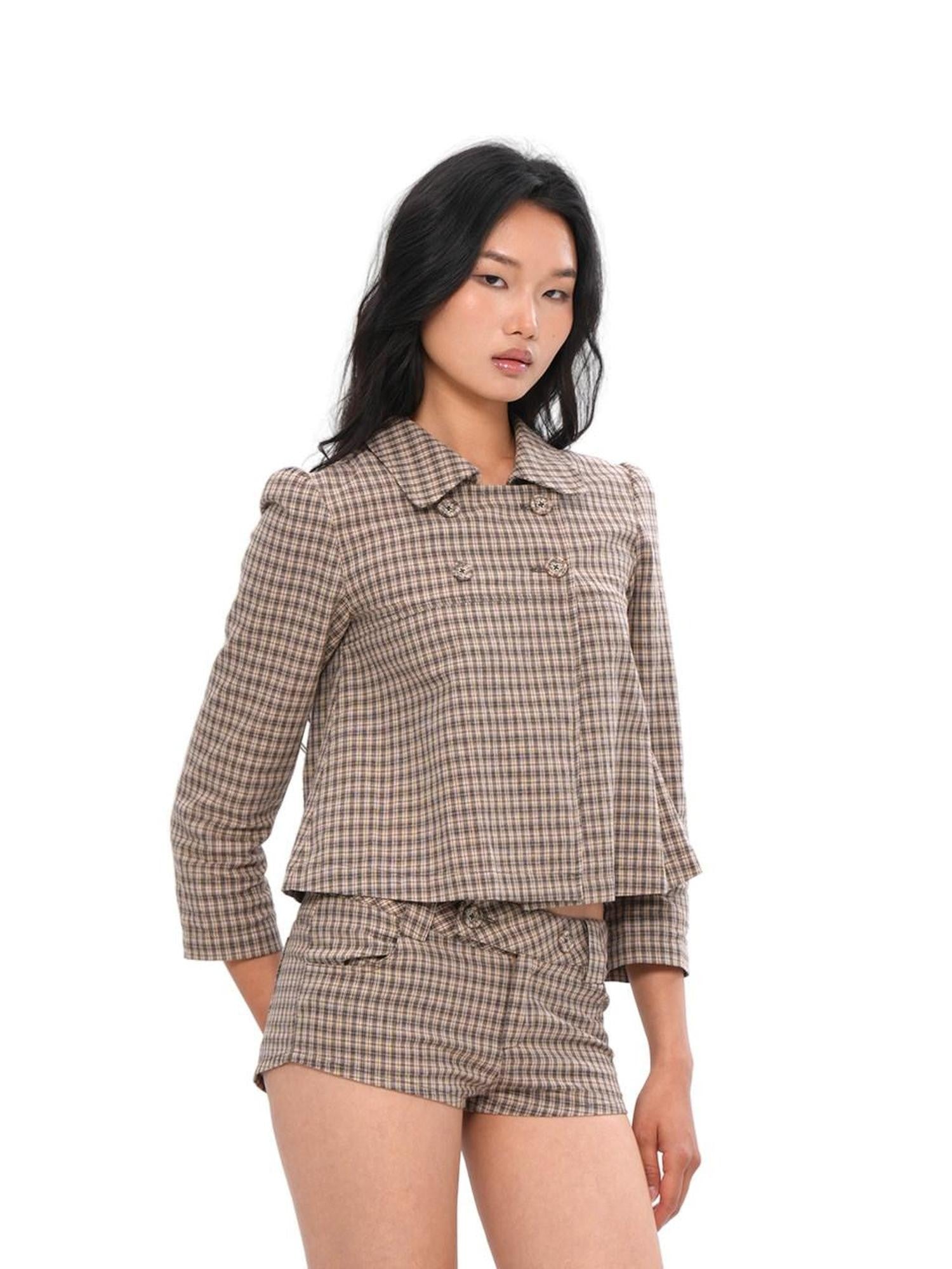 SweetChilling Plaid Double Breasted Lapel Women&