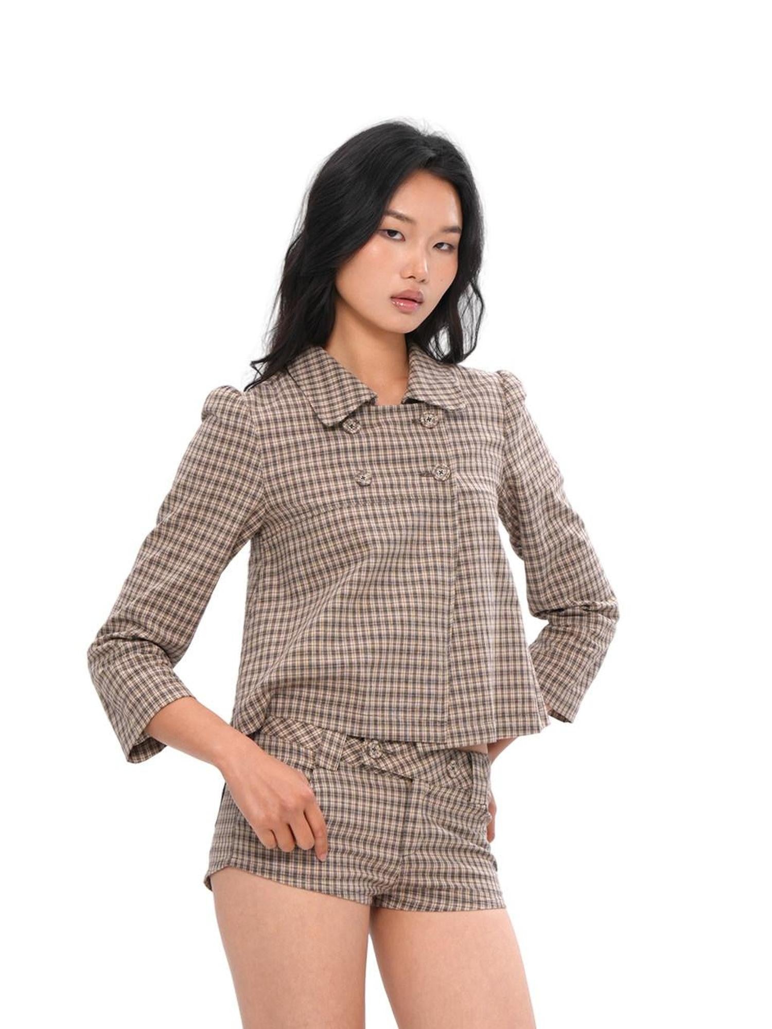 SweetChilling Plaid Double Breasted Lapel Women&