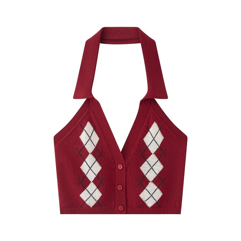 SweetChilling_Plaid_Jacquard_Rhombus_Sleeveless_Crop_Women&