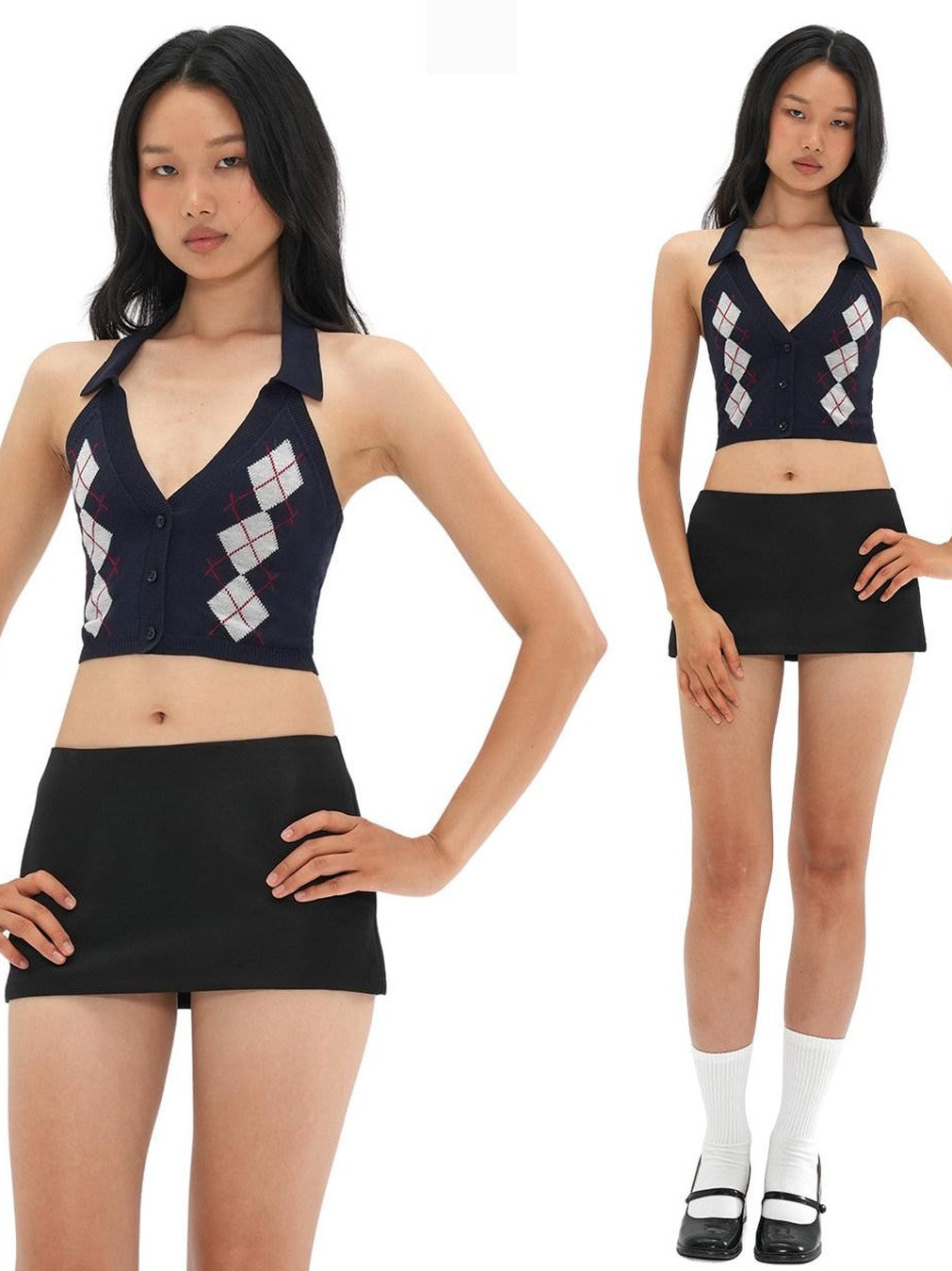 SweetChilling Plaid Jacquard Rhombus Sleeveless Crop Women&