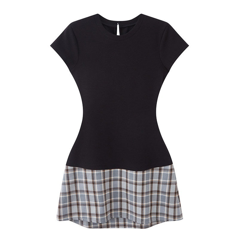 SweetChilling_Plaid_T_Shirt_Waist_Cinched_Slim_Fit_Short_Sleeve_Women&