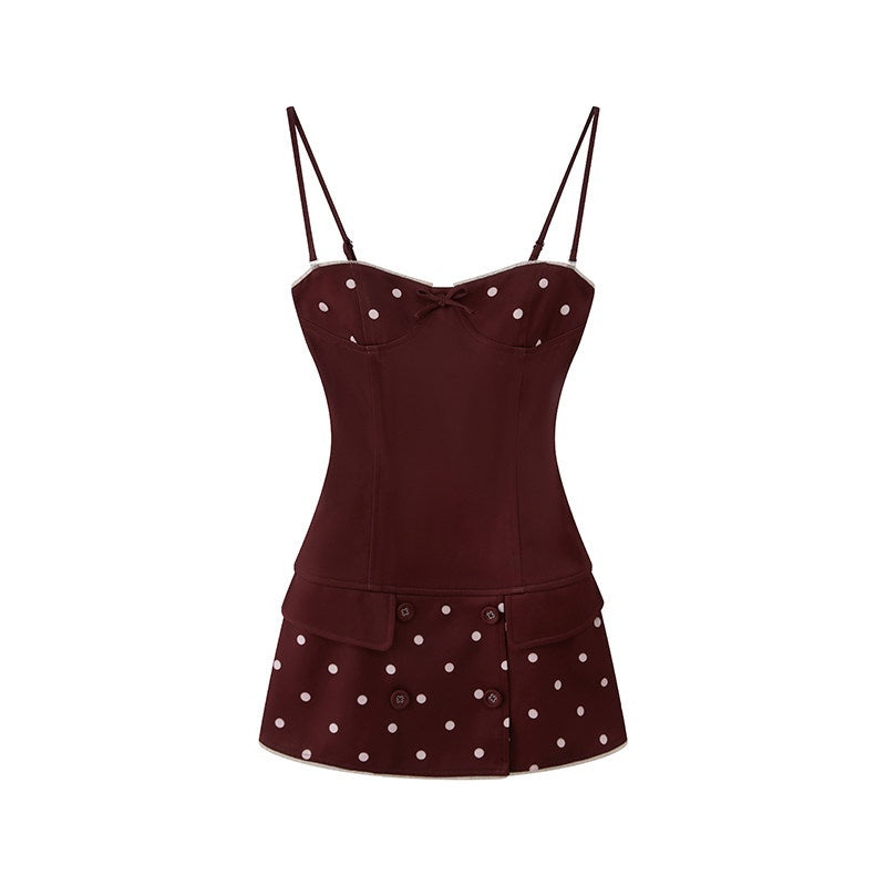 SweetChilling Polka Dot Spaghetti Strap Cinched Waist Women&