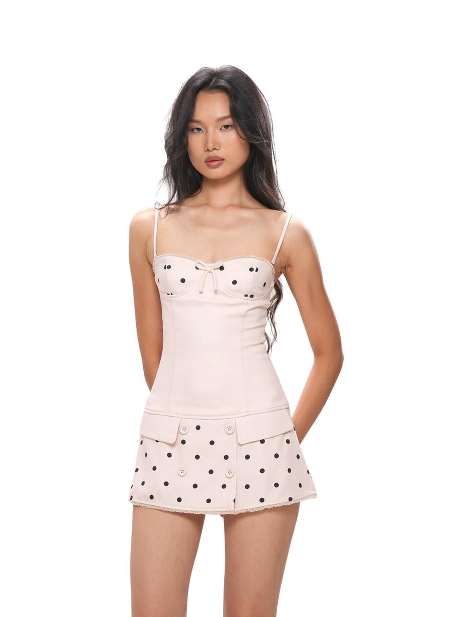 SweetChilling Polka Dot Spaghetti Strap Cinched Waist Women&
