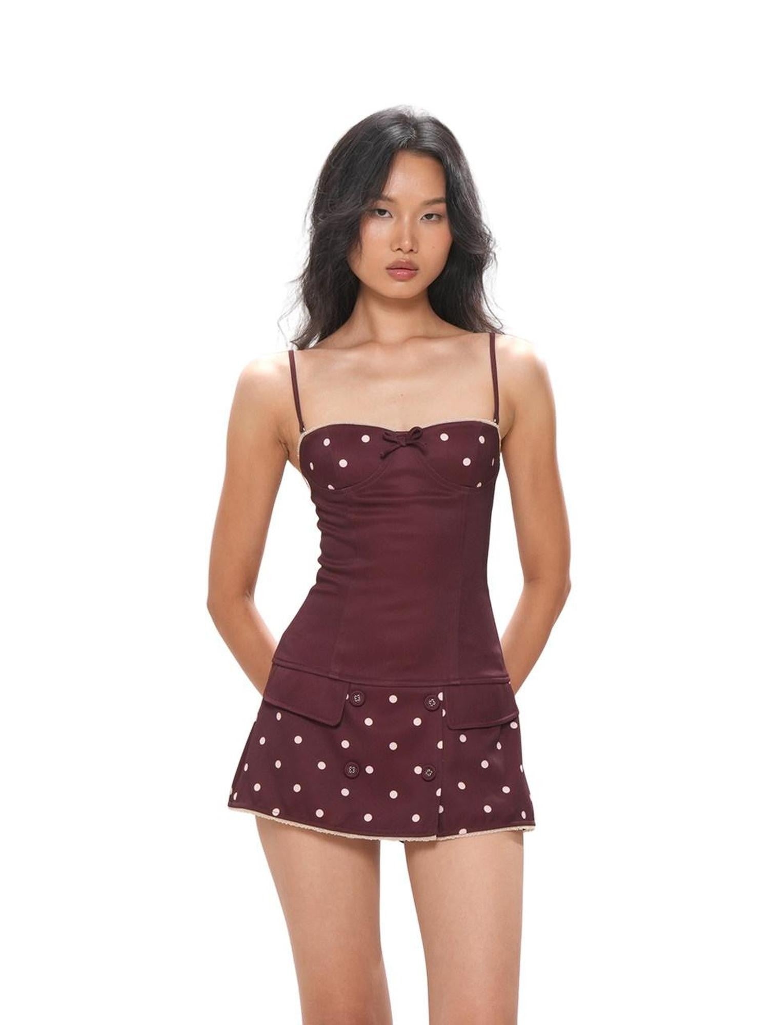 SweetChilling Polka Dot Spaghetti Strap Cinched Waist Women&