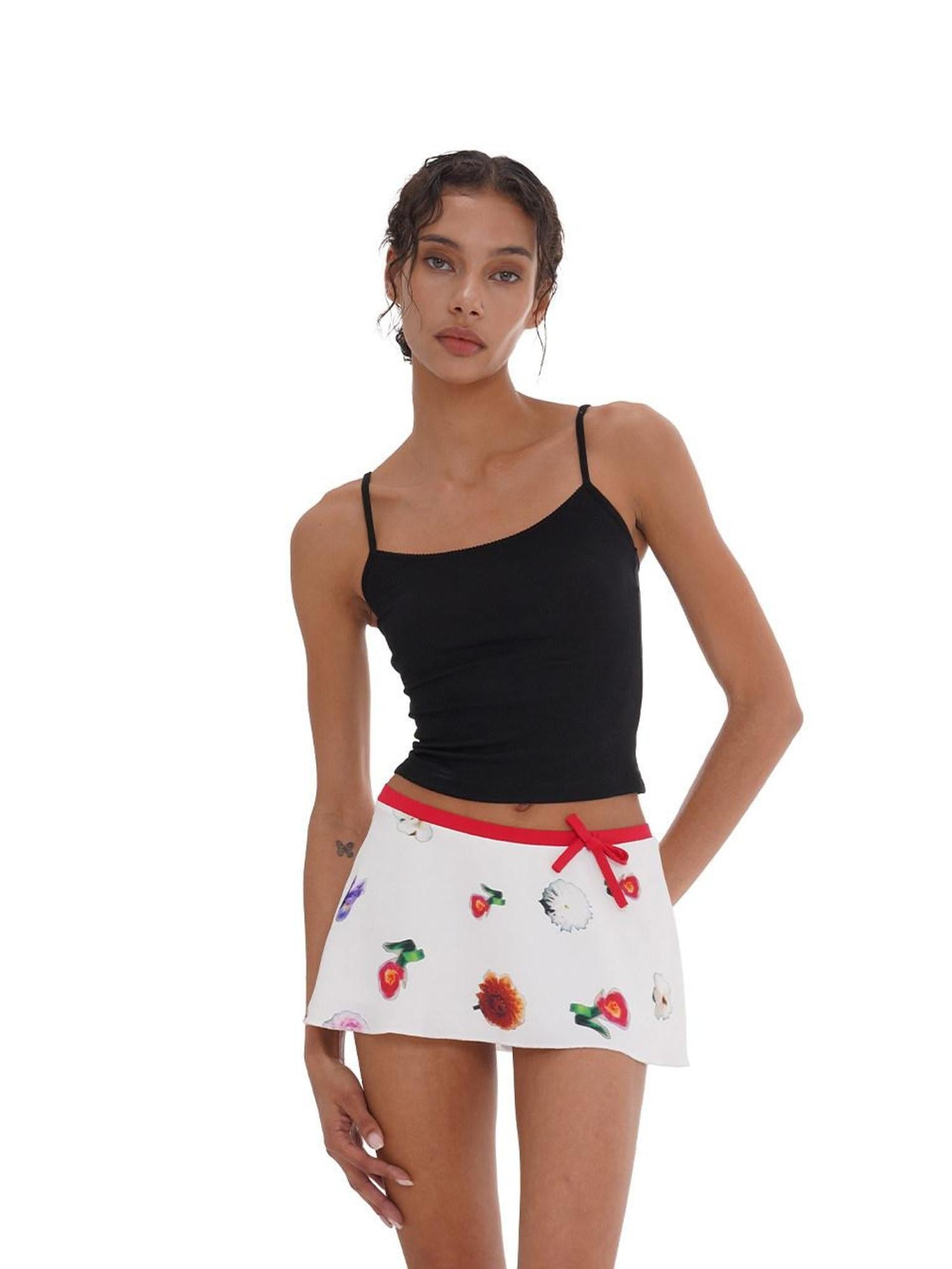 SweetChilling Printed Pleated Flared Low Waist Vintage Women&