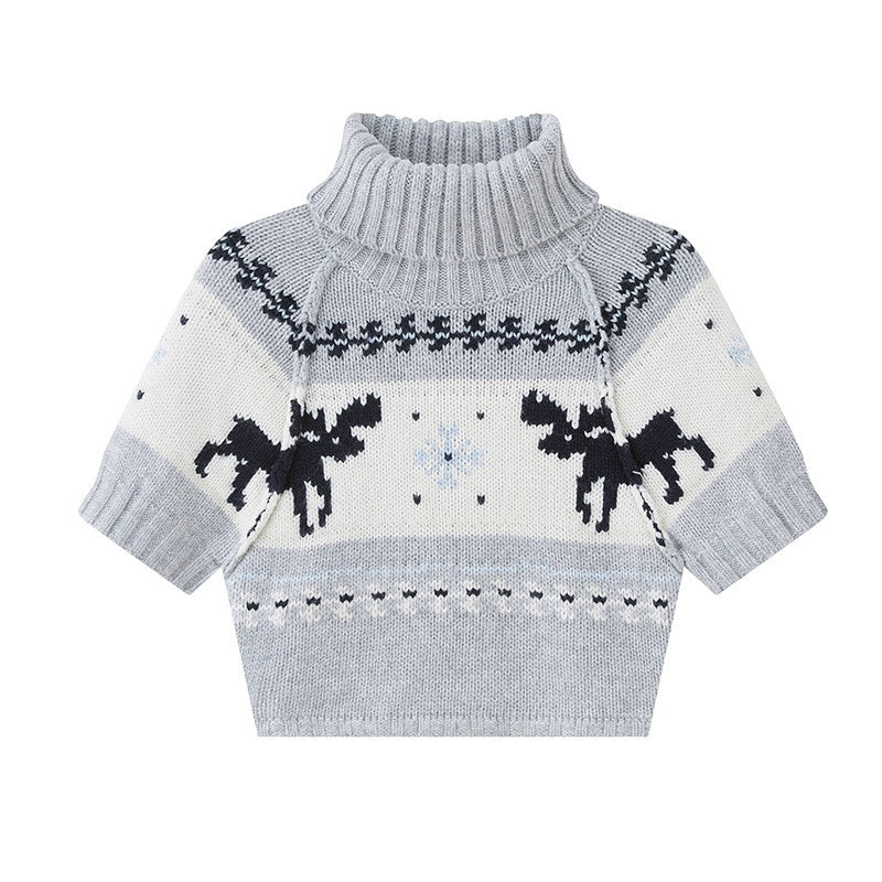SweetChilling Reindeer High Neck Cropped Short Sleeve Women&